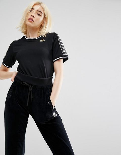 Kappa - T-shirt Oversize Con Nastri Sportivi Con Logo - Nero