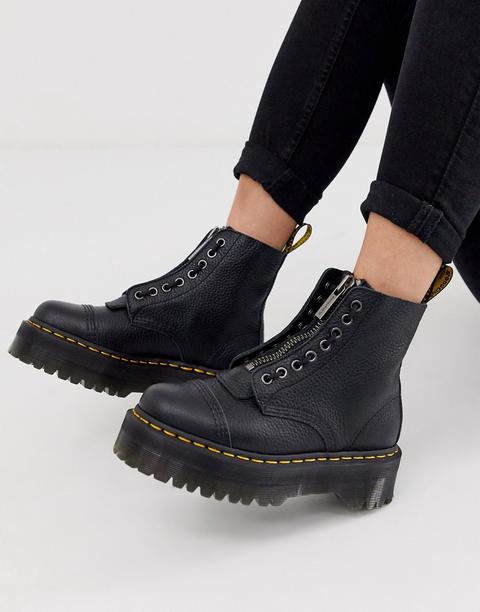 Botas De Cuero Con Cremallera Y Plataforma Plana En Negro Granulado Sinclair De Dr Martens