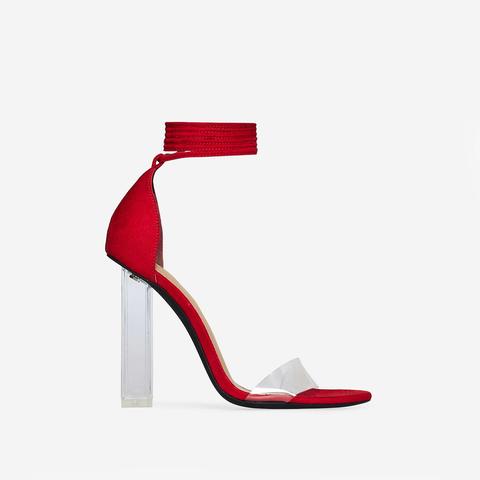 Anabella Lace Up Perspex Heel In Red Faux Suede, Red