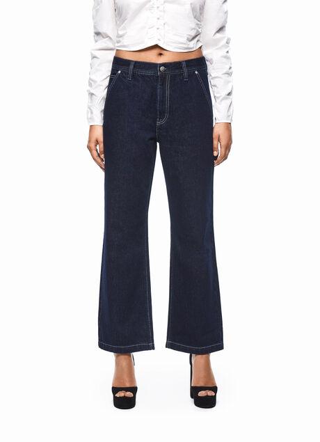 raw denim utility wide leg jeans