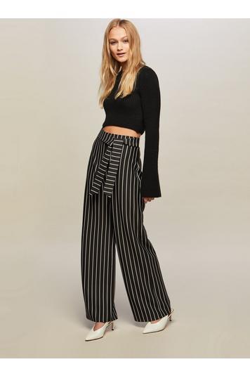 Womens Stripe Wide Leg Tie Trousers, Multi