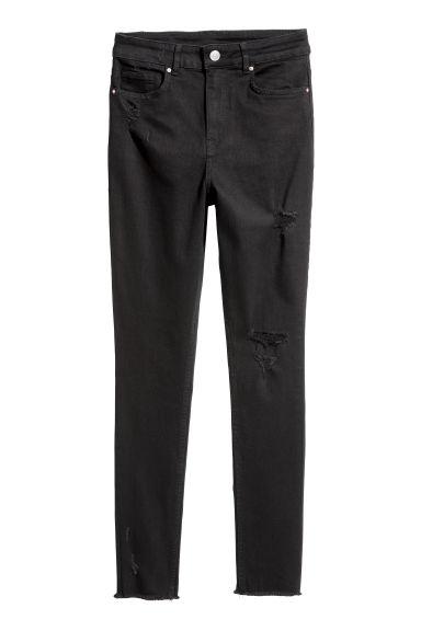 H & M - Slim High Trashed Jeans - Nero