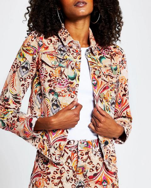 Pink Paisley Print Long Sleeve Denim Jacket