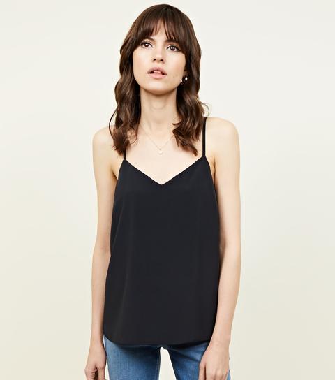 Black Lattice Back Cami New Look