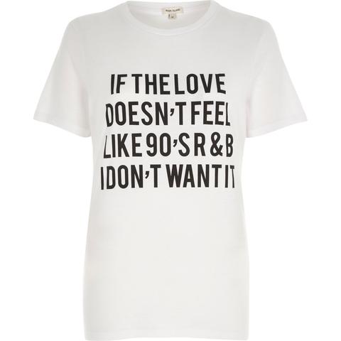 White ‘90’s R&b’ Slogan Print Fitted T-shirt