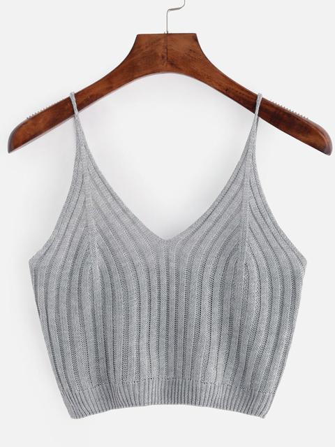 Cami Top Crop A Maglia A Costine - Grigio