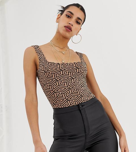 Boohoo Square Neck Bodysuit In Geo Print
