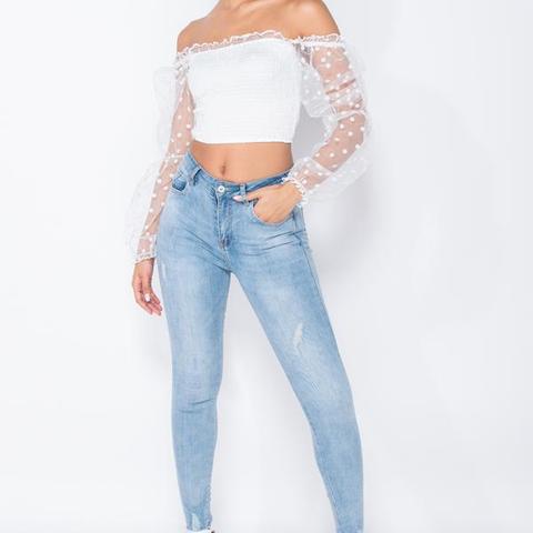 Light Blue Frayed Hem Mid Waist Skinny Jean