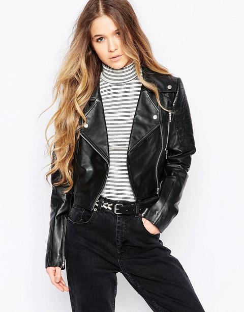 Chaqueta Biker Corta De Cuero De Barney's Originals