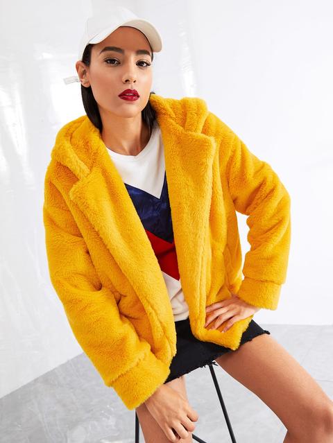 Chaqueta Teddy Con Capucha Con Pelo Sintético Con Bolsillo Lateral