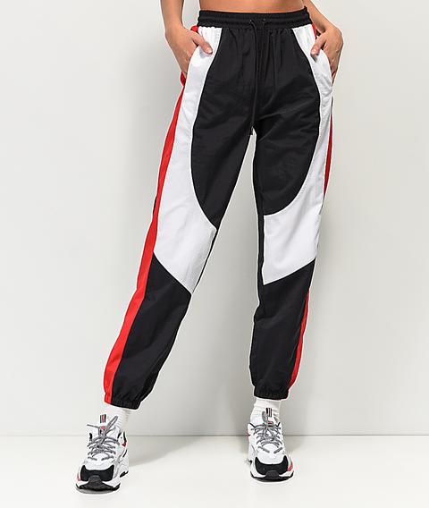 red and white track pants