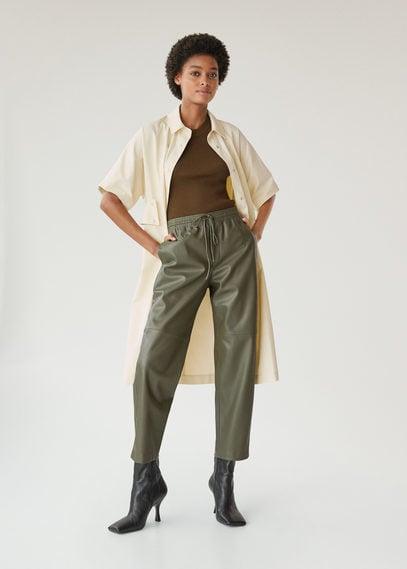 Leather-effect Elastic Waist Trousers