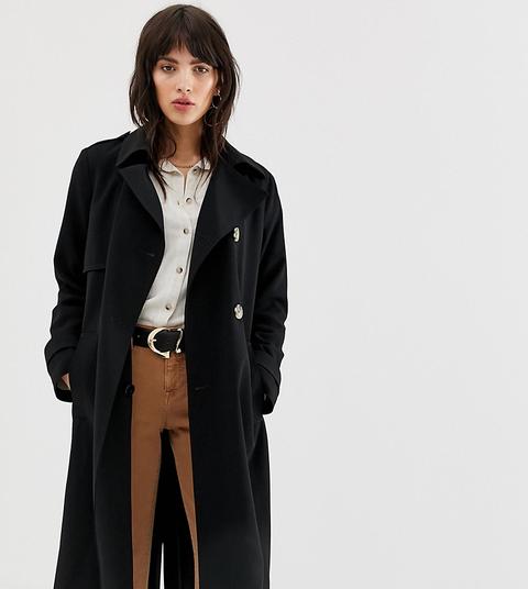 Gabardina Negra Con Botones Efecto Cuerno De Mango