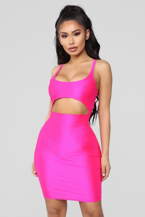 Cut To The Chase Mini Dress - Hot Pink