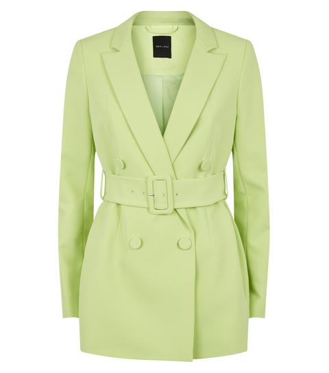 Green Neon Double Breasted Belted Blazer New Look