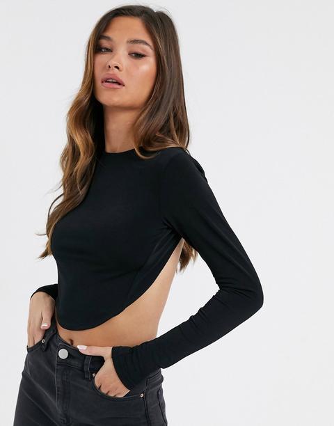 Top Corto Negro Elegante Con Espalda Abierta De Asos Design