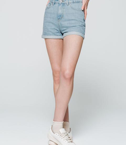 Short Denim Mom Taille Haute - Bleu Jean Bleach