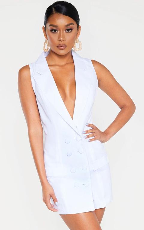 sleeveless white blazer dress