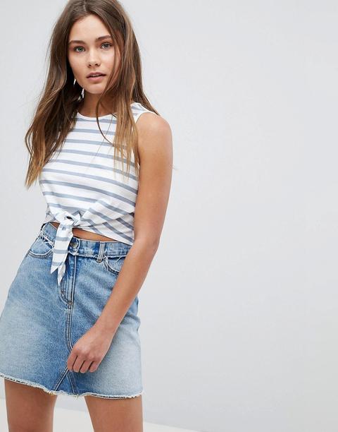 Asos Tank With Knot Front In Stripe - White