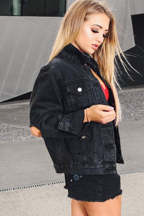 Black Ripped Elbow Denim Jacket