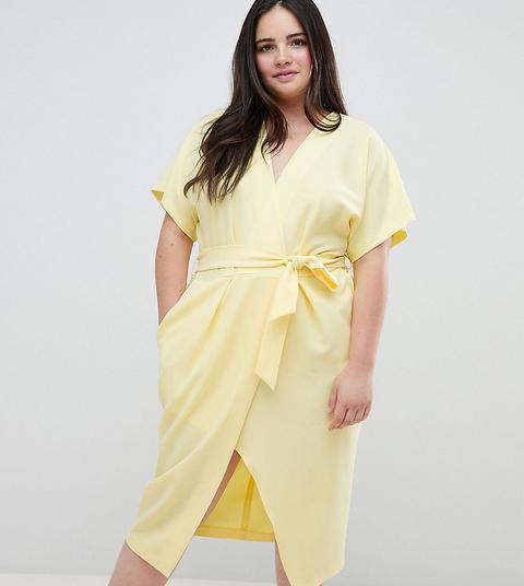 Closet London Plus - Kurzärmliges Kleid Mit Bindebändern An Den Ärmeln - Gelb
