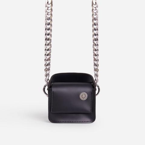 Tonie Chunky Chain Mini Bag In Black Faux Leather,, Black