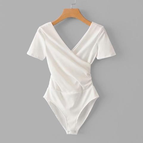 Elegante Llanura Cruzado Blanco Bodysuits