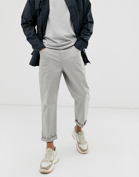 Asos White Tapered Cropped Trouser In Putty Heavyweight Fabric-beige