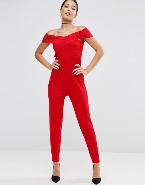 Mono Largo De Punto Con Cuello Bardot Cruzado De Encaje De Asos