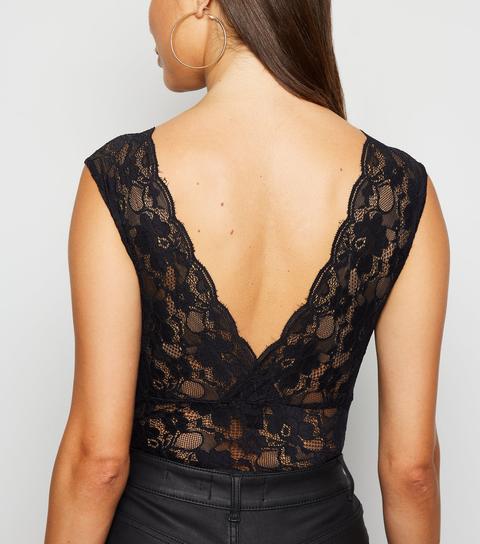 Black Lace Plunge Bodysuit New Look