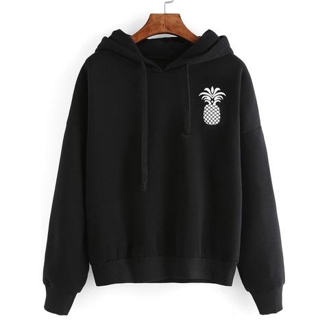 Pineapple Print Drop Shoulder Hooded Drawstring Sweatshirt