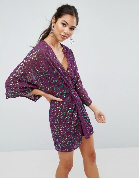 Minivestido Estilo Kimono De Lentejuelas De Asos