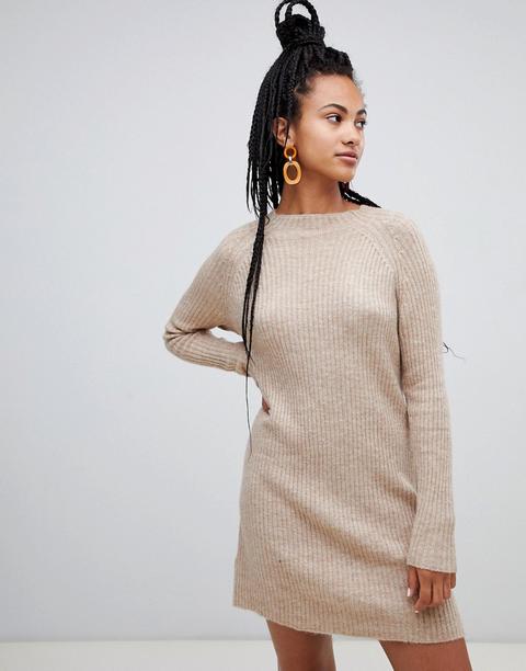Mango Jumper Dress Ribbed - Camel