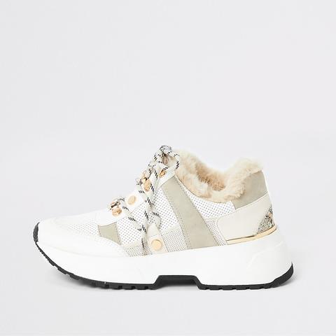 Beige Faux Fur Lined Chunky Trainers 