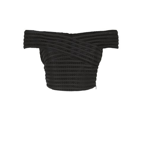 Black Mesh Stripe Bardot Crop Top New Look