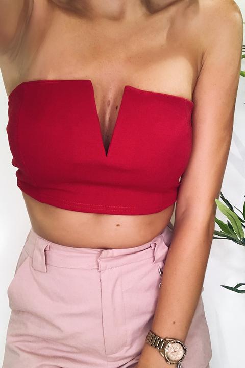 Fallon Red V Bar Crop Top