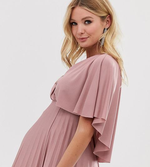 Vestido Midi Plisado Con Detalle De Capa En La Parte Posterior De Asos Design Maternity-rosa