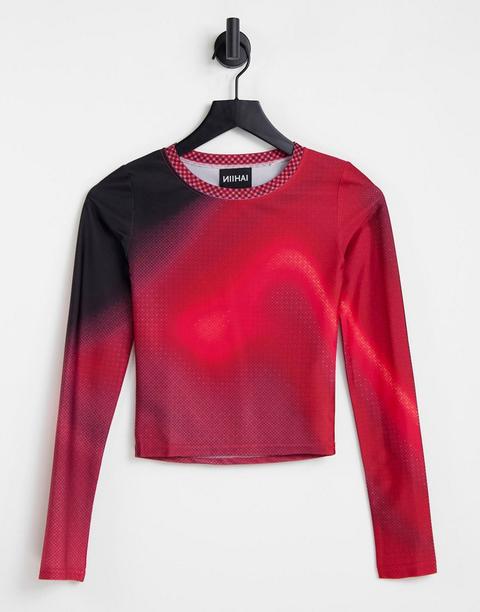 Niihai Long Sleeve Fitted T-shirt In Infrared Marble