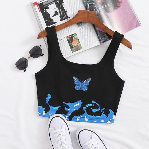 Butterfly Print Crop Tank Top