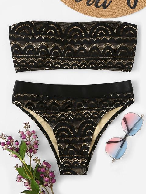 Set De Bikini Bandeau Con Encaje