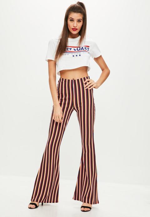 Burgundy Striped Jersey Kick Flare Trousers, Multi