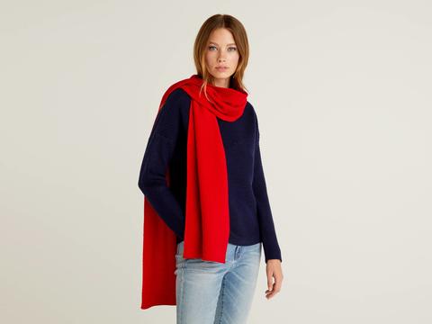 Benetton, Bufanda De Lana Mixta, Size Os, Rojo, Mujer