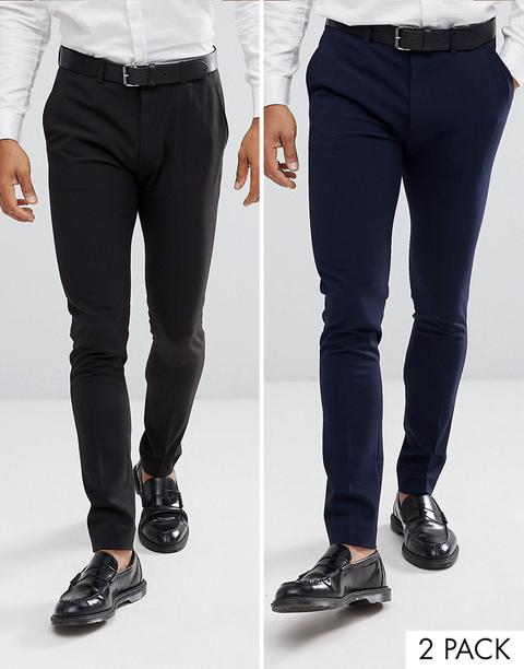 Asos Design - Confezione Da 2 Pantaloni Super Skinny Nero E Blu Navy - Risparmia - Multicolore