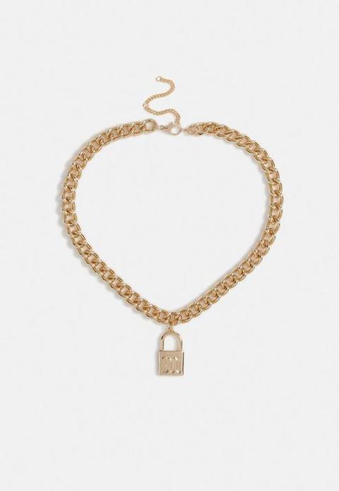 Gold Look M Initial Padlock Chain Necklace, Gold