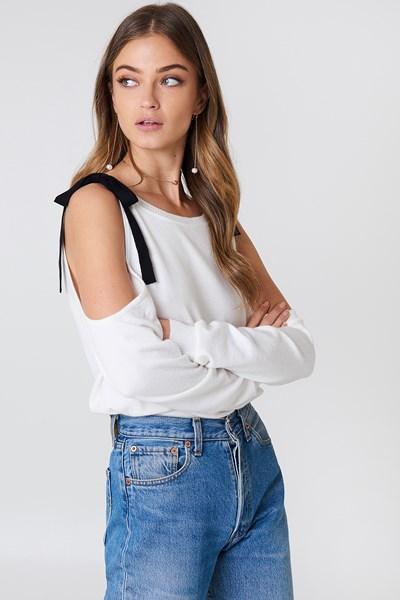 Debiflue X Na-kd Cold Shoulder Sweater - White