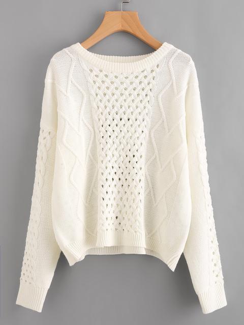 Eyelet Mixed Knit Jumper