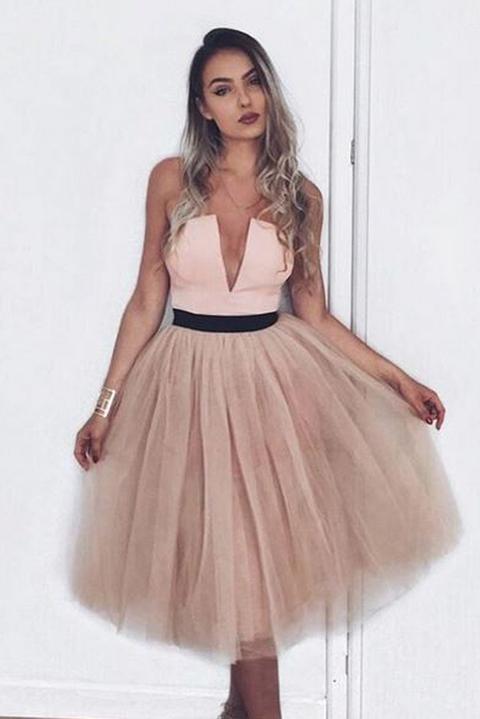 Dusky Pink Plunge Tutu Midi Dress