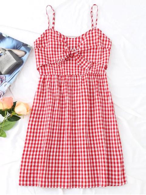 Vestido Mini A Cuadros Con Lazo Y Lazo