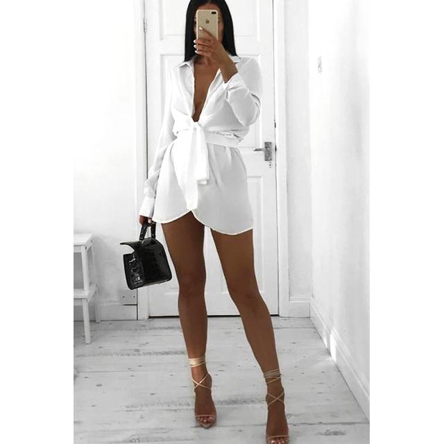 White Tie Front Plunge Wrap Shirt Dress - Bexlee from Rebellious Fashion on  21 Buttons