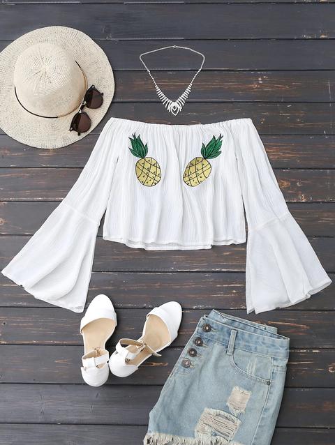 Top Ricamato Ananas Con Spalle Scoperte